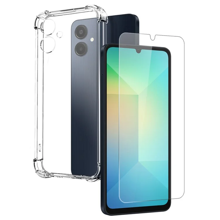 NORTHJO For Samsung Galaxy A06 4G  /  5G Clear Phone Case Four Corner Shockproof TPU Cover with Tempered Glass