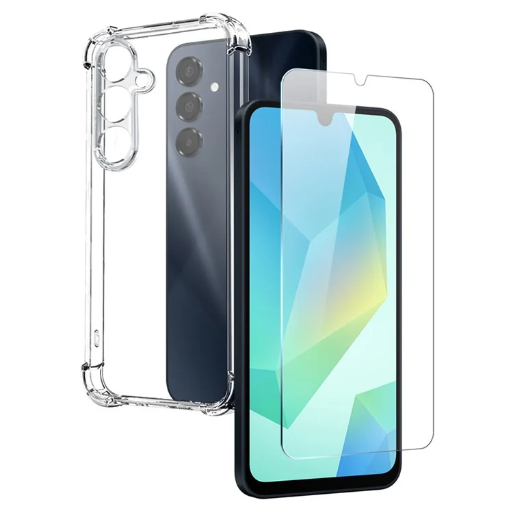 NORTHJO For Samsung Galaxy A16 4G  /  5G Clear Phone Case Four Corner Shockproof TPU Cover with Tempered Glass