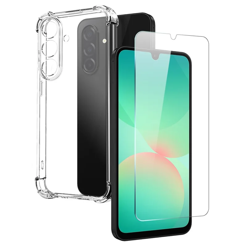 NORTHJO For Samsung Galaxy A26 5G Clear Phone Case Four Corner Shockproof TPU Cover with Tempered Glass
