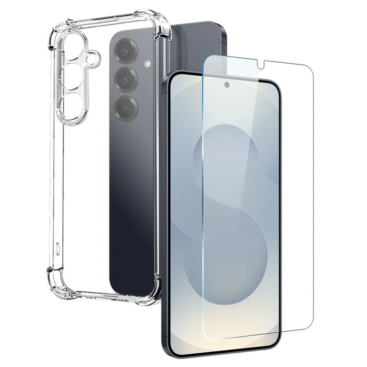 NORTHJO Para Samsung Galaxy S25 Funda transparente a prueba de golpes Cubierta de TPU con soporte de vidrio templado para desbloqueo de huella digital