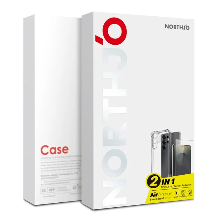 NORTHJO Para Samsung Galaxy S25 Funda transparente a prueba de golpes Cubierta de TPU con soporte de vidrio templado para desbloqueo de huella digital