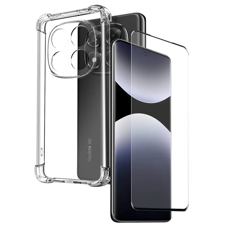 NORTHJO For Xiaomi Redmi Note 14 Pro 4G Clear Case Shockproof TPU Cover with 3D Curved Tempered Glass