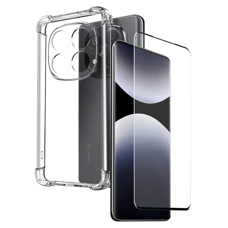 NORTHJO For Xiaomi Redmi Note 14 Pro+ 5G Clear Case Shockproof TPU Cover with 3D Curved Tempered Glass