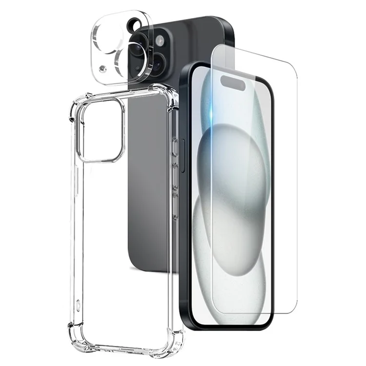 NORTHJO Funda Transparente Antigolpes de TPU para iPhone 15 Plus con Cristal Templado y Película Protectora de Lente de Cámara