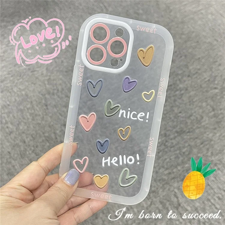 Jelly Flexible TPU Phone Shell Case for iPhone 14 Pro, Lovely Heart Pattern Anti-fingerprint Clear Mobile Phone Cover