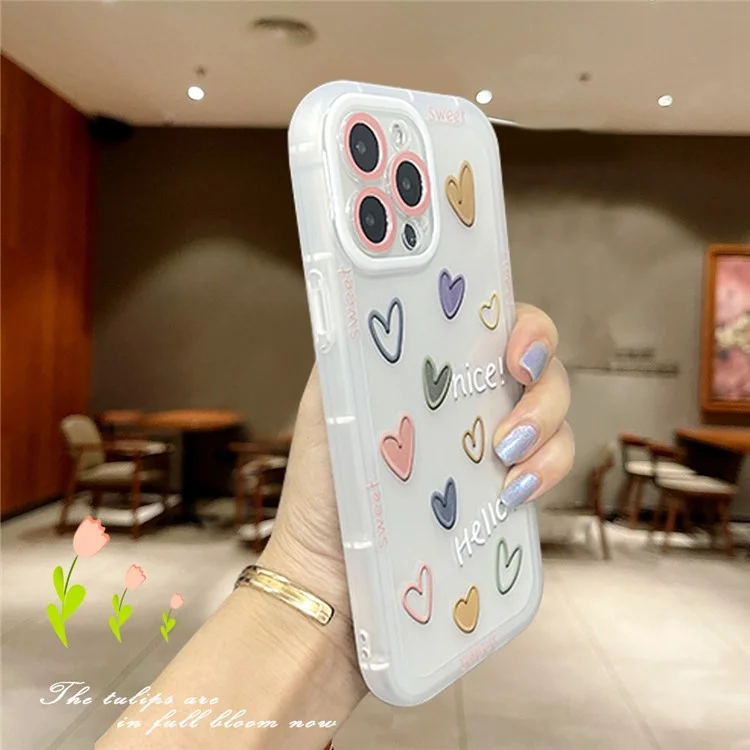 Jelly Flexible TPU Phone Shell Case for iPhone 14 Pro, Lovely Heart Pattern Anti-fingerprint Clear Mobile Phone Cover