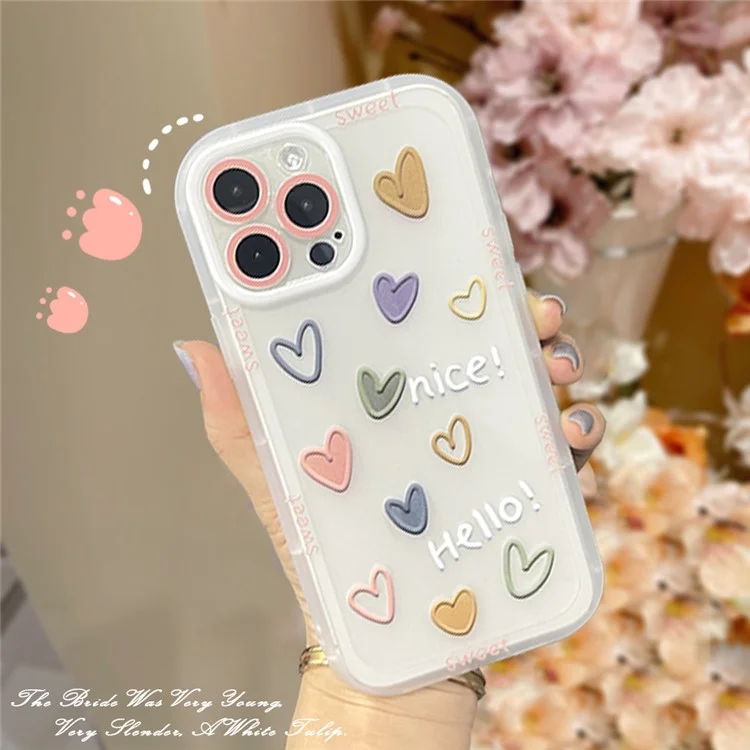 Jelly Flexible TPU Phone Shell Case for iPhone 14 Pro, Lovely Heart Pattern Anti-fingerprint Clear Mobile Phone Cover