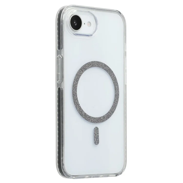 Funda para iPhone 16e Compatible con MagSafe Anillo de Purpurina TPU + Carcasa Transparente de Acrílico con Protección Antichoque - Negro