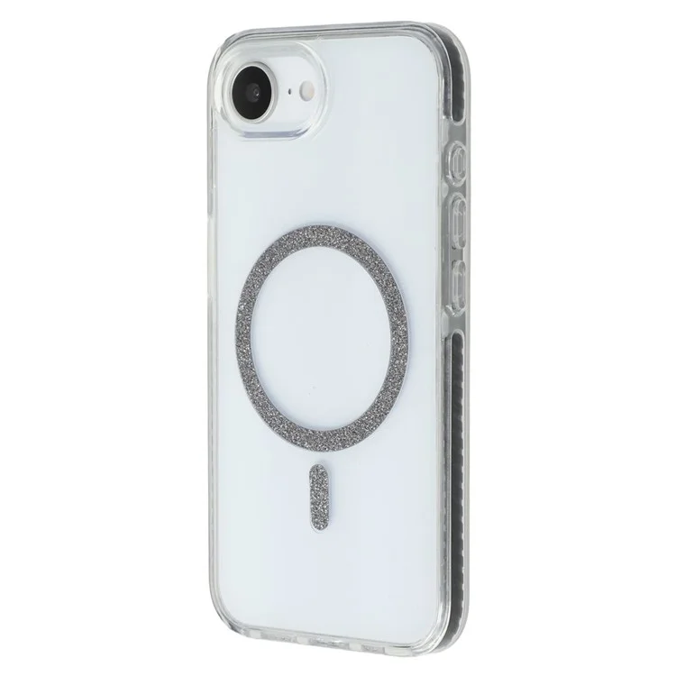 Funda para iPhone 16e Compatible con MagSafe Anillo de Purpurina TPU + Carcasa Transparente de Acrílico con Protección Antichoque - Negro