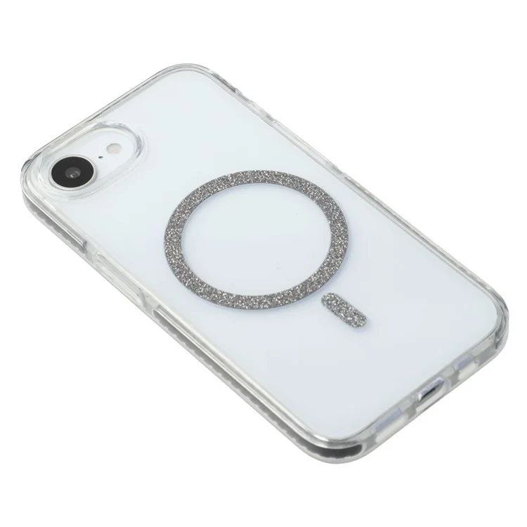 Funda para iPhone 16e Compatible con MagSafe Anillo de Purpurina TPU + Carcasa Transparente de Acrílico con Protección Antichoque - Negro