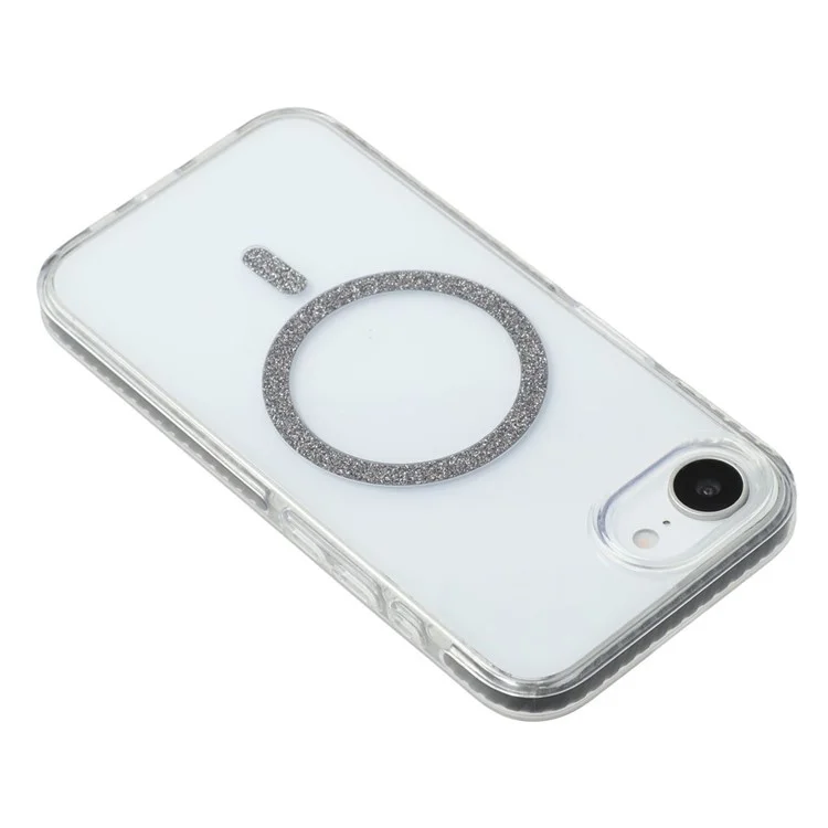 Funda para iPhone 16e Compatible con MagSafe Anillo de Purpurina TPU + Carcasa Transparente de Acrílico con Protección Antichoque - Negro