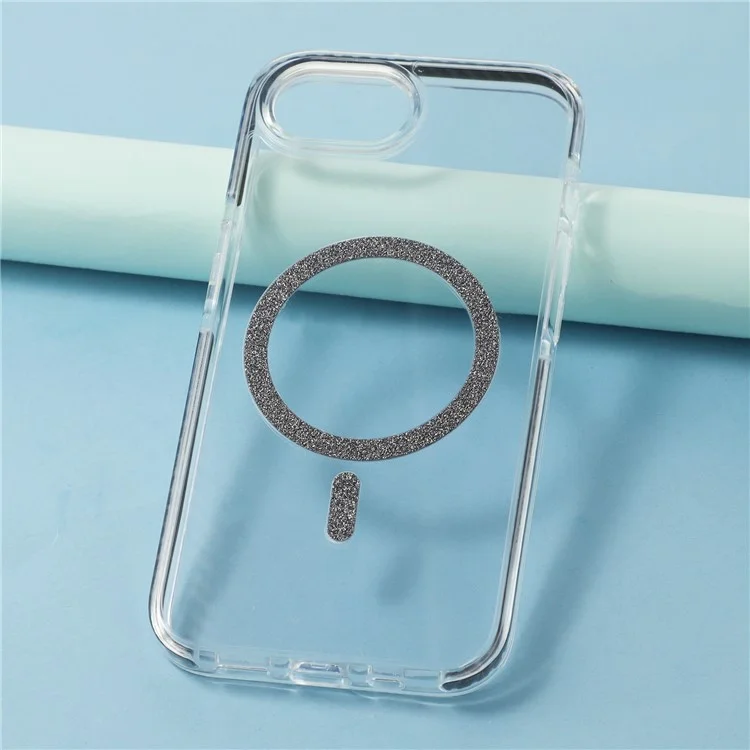 Funda para iPhone 16e Compatible con MagSafe Anillo de Purpurina TPU + Carcasa Transparente de Acrílico con Protección Antichoque - Negro