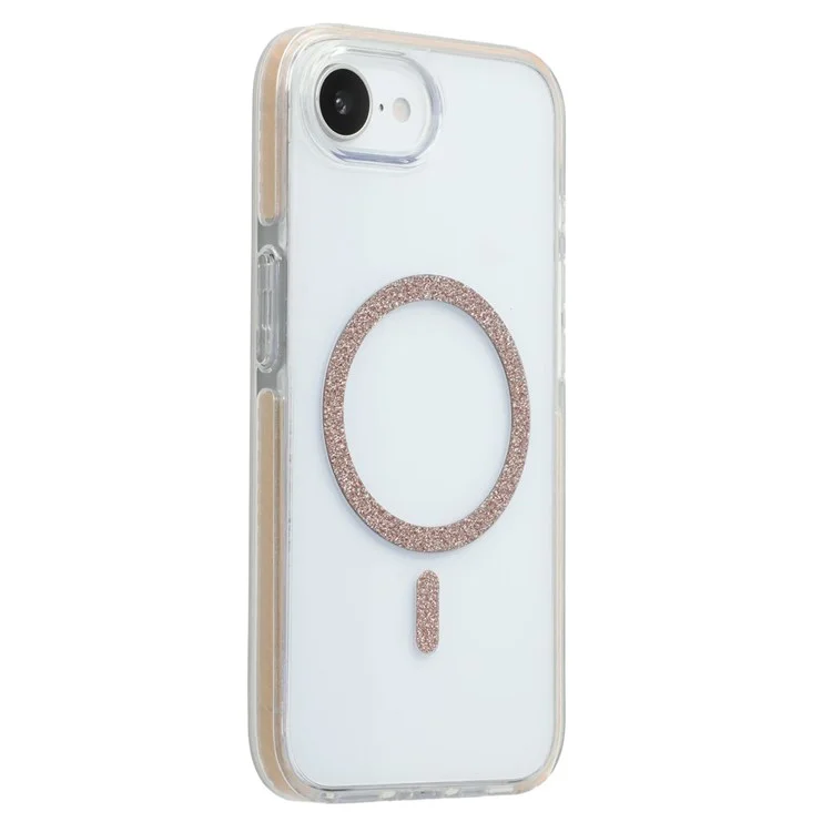 Für iPhone 16e Hülle Kompatibel mit MagSafe Glitzer Ring TPU + Acryl Transparente Handyhülle mit Luftkissenpolsterung - Roségold
