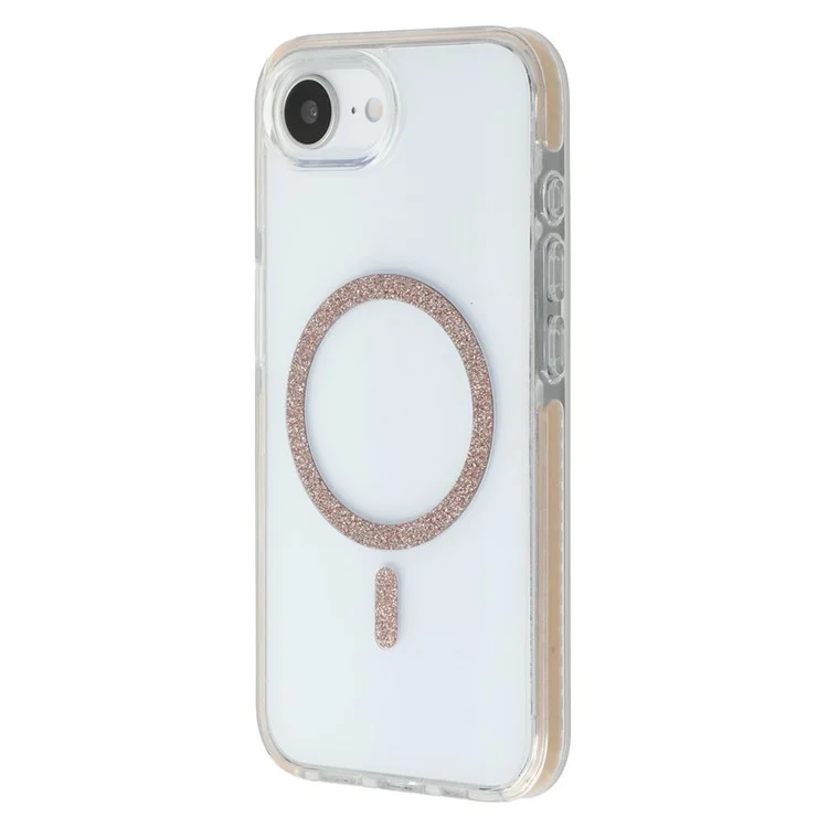 Für iPhone 16e Hülle Kompatibel mit MagSafe Glitzer Ring TPU + Acryl Transparente Handyhülle mit Luftkissenpolsterung - Roségold
