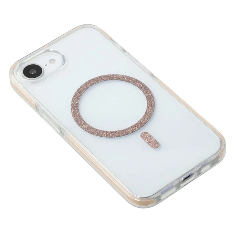 Für iPhone 16e Hülle Kompatibel mit MagSafe Glitzer Ring TPU + Acryl Transparente Handyhülle mit Luftkissenpolsterung - Roségold