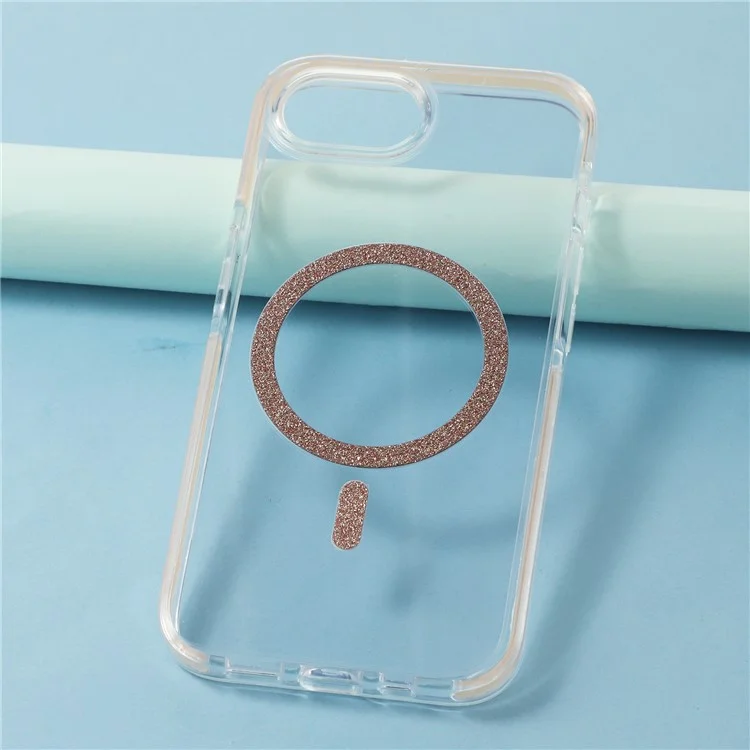 Für iPhone 16e Hülle Kompatibel mit MagSafe Glitzer Ring TPU + Acryl Transparente Handyhülle mit Luftkissenpolsterung - Roségold