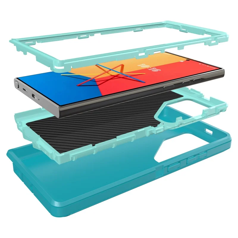 For Samsung Galaxy S24 Ultra Case 3 in 1 Detachable Shockproof Anti Slip TPU + PC Phone Back Cover - Light Green  /  Blue Green