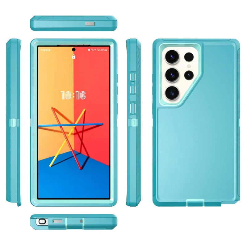 For Samsung Galaxy S24 Ultra Case 3 in 1 Detachable Shockproof Anti Slip TPU + PC Phone Back Cover - Light Green  /  Blue Green