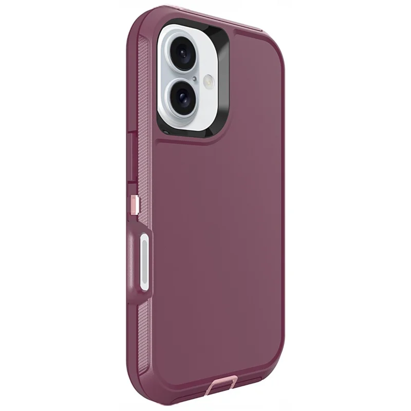 For iPhone 16 Case 3 in 1 Detachable Shockproof Anti Slip TPU + PC Phone Back Cover - Pink  /  Purple Red