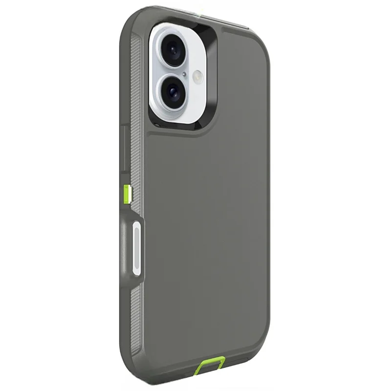 For iPhone 16 Case 3 in 1 Detachable Shockproof Anti Slip TPU + PC Phone Back Cover - Lemon Green  /  Dark Grey