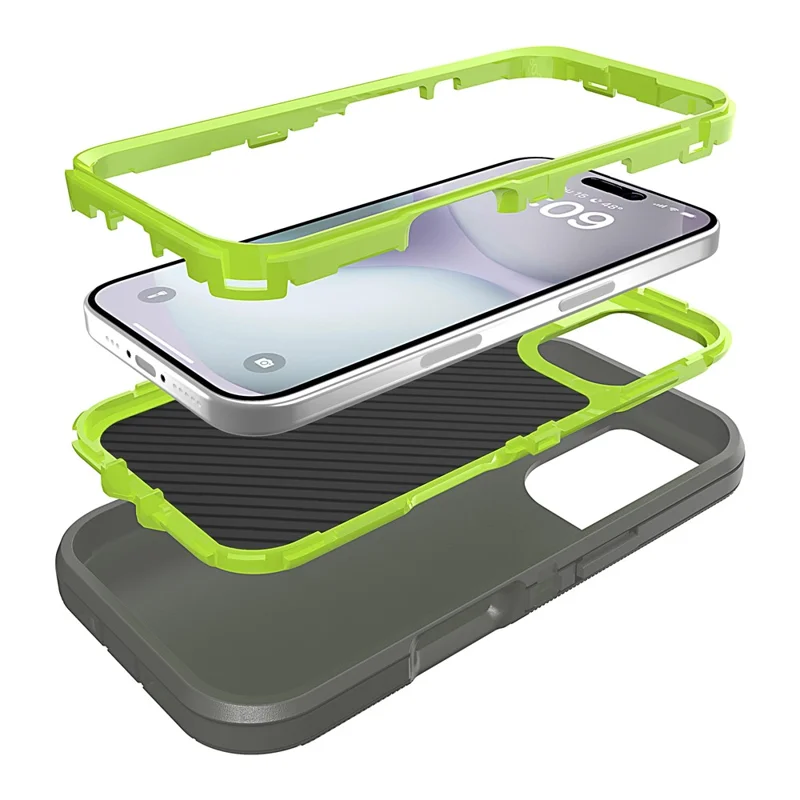 For iPhone 16 Case 3 in 1 Detachable Shockproof Anti Slip TPU + PC Phone Back Cover - Lemon Green  /  Dark Grey
