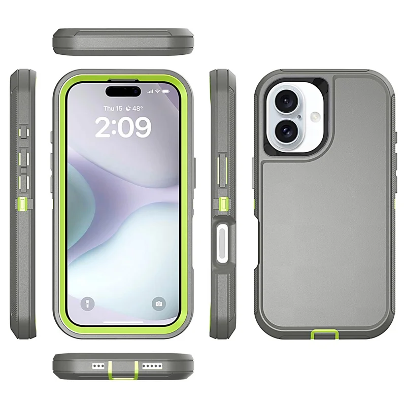For iPhone 16 Case 3 in 1 Detachable Shockproof Anti Slip TPU + PC Phone Back Cover - Lemon Green  /  Dark Grey