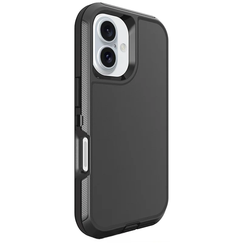 For iPhone 16 Case 3 in 1 Detachable Shockproof Anti Slip TPU + PC Phone Back Cover - Black