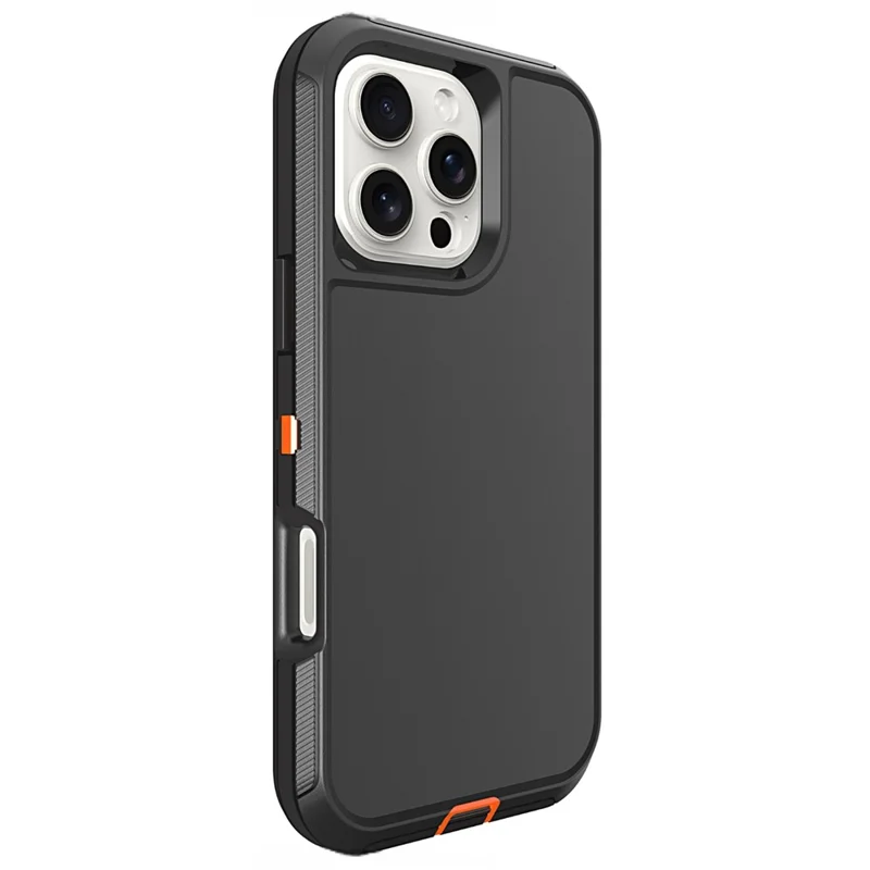 For iPhone 16 Pro Max Case 3 in 1 Detachable Shockproof Anti Slip TPU + PC Phone Back Cover - Orange  /  Black