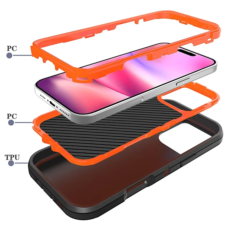 For iPhone 16 Pro Max Case 3 in 1 Detachable Shockproof Anti Slip TPU + PC Phone Back Cover - Orange  /  Black