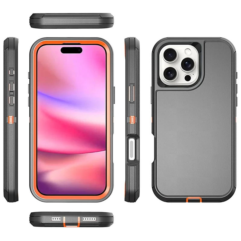 For iPhone 16 Pro Max Case 3 in 1 Detachable Shockproof Anti Slip TPU + PC Phone Back Cover - Orange  /  Black