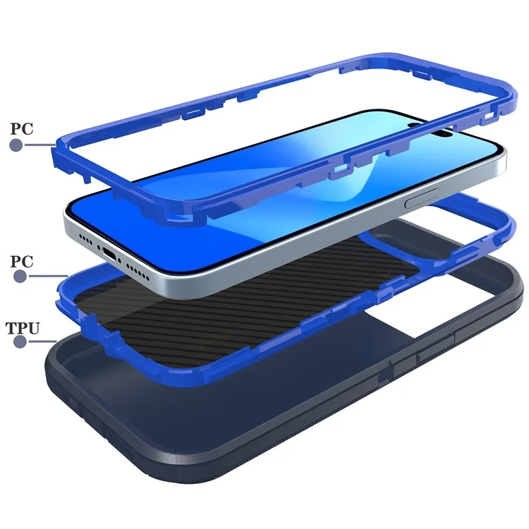 iPhone 15 Pro Max Hülle 3-in-1 Abnehmbarer Stoßfester Rutschfester TPU + PC Handyrückseite - Dunkelblau / Saphir