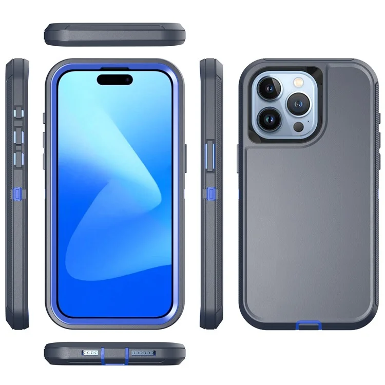 iPhone 15 Pro Max Hülle 3-in-1 Abnehmbarer Stoßfester Rutschfester TPU + PC Handyrückseite - Dunkelblau / Saphir