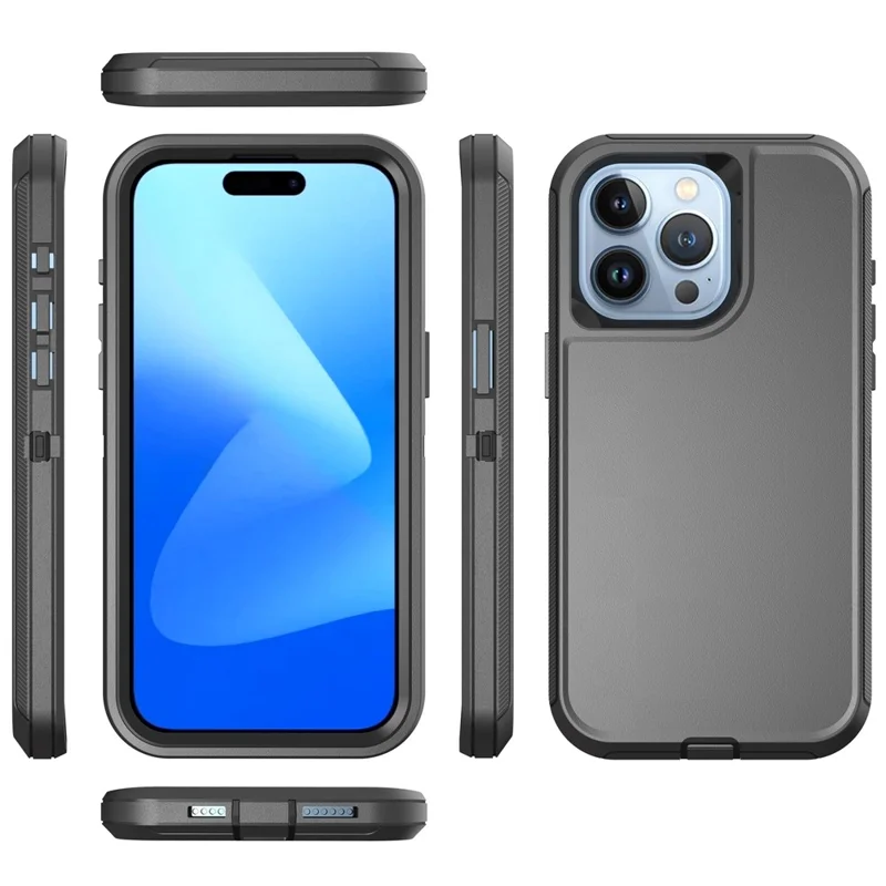 For iPhone 15 Pro Max Case 3 in 1 Detachable Shockproof Anti Slip TPU + PC Phone Back Cover - Black