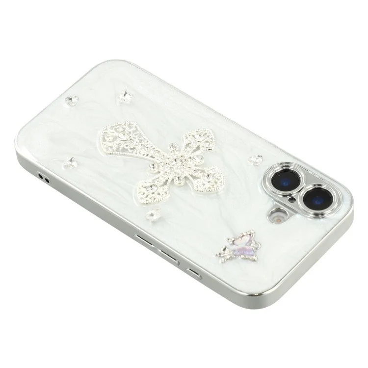 Für iPhone 16 Hülle Galvanisierte Epoxid-Metall-Deko TPU + Acryl Handyhülle mit präzisen Ausschnitten - Strass-Kreuz