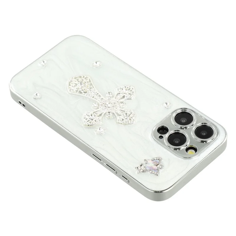 For iPhone 15 Pro Max Case Electroplated Epoxy Metal Decor TPU + Acrylic Phone Cover Precise Cutouts - Rhinestone Cross