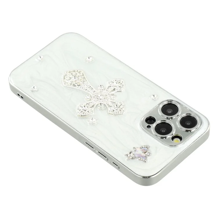 For iPhone 14 Pro Case Electroplated Epoxy Metal Decor TPU + Acrylic Phone Cover Precise Cutouts - Rhinestone Cross