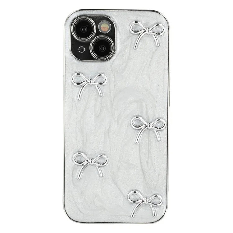 For iPhone 15 Case Electroplated Epoxy Metal Decor TPU + Acrylic Phone Cover Precise Cutouts - Five Bows