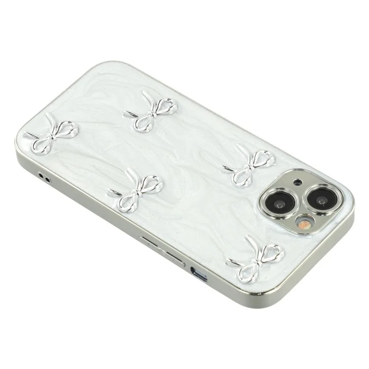 For iPhone 15 Case Electroplated Epoxy Metal Decor TPU + Acrylic Phone Cover Precise Cutouts - Five Bows