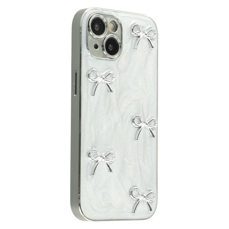 For iPhone 13 Case Electroplated Epoxy Metal Decor TPU + Acrylic Phone Cover Precise Cutouts - Five Bows