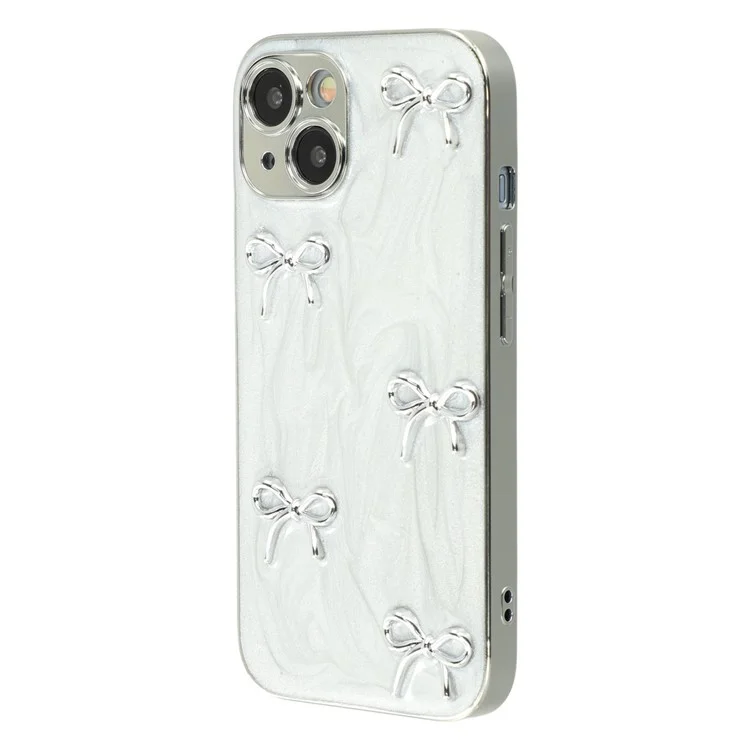 For iPhone 13 Case Electroplated Epoxy Metal Decor TPU + Acrylic Phone Cover Precise Cutouts - Five Bows