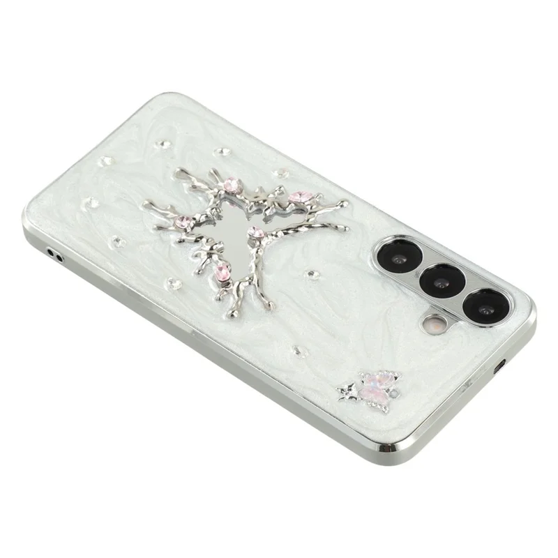 For Samsung Galaxy S25 Case Electroplated Epoxy Metal Decor TPU + Acrylic Phone Cover Precise Cutouts - Mirror Butterfly