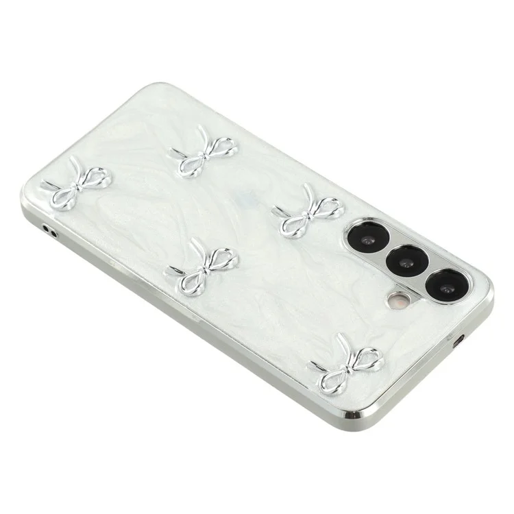 For Samsung Galaxy S25+ Case Electroplated Epoxy Metal Decor TPU + Acrylic Phone Cover Precise Cutouts - Five Bows