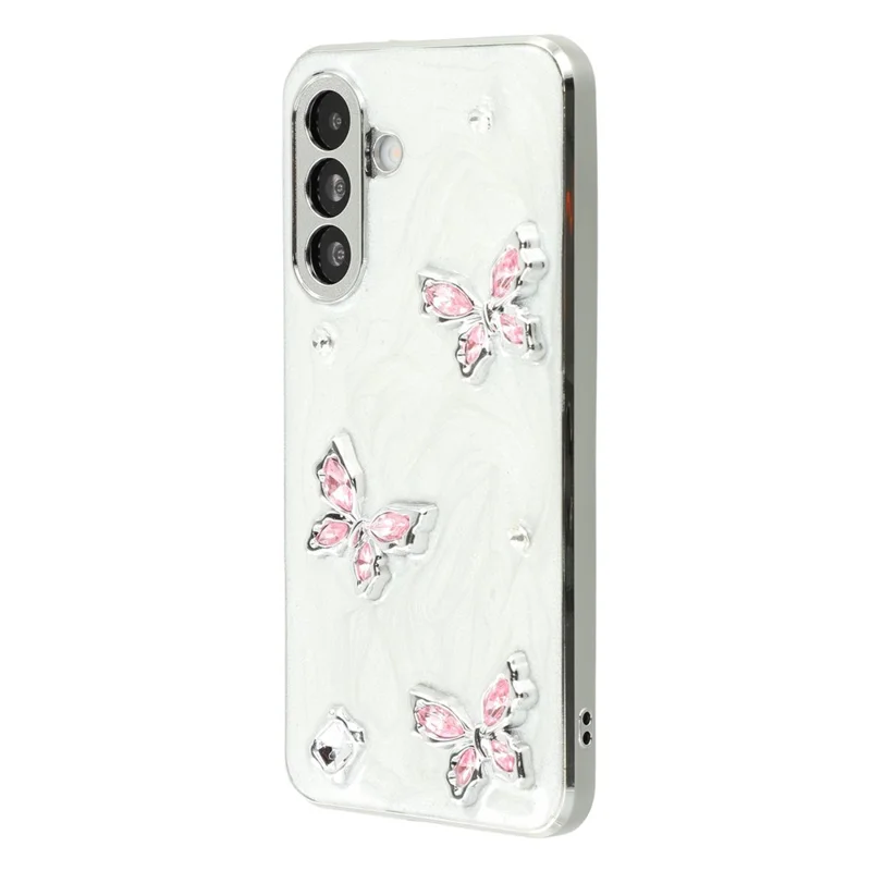 For Samsung Galaxy A36 5G Case Electroplated Epoxy Metal Decor TPU + Acrylic Phone Cover Precise Cutouts - Three Butterflies