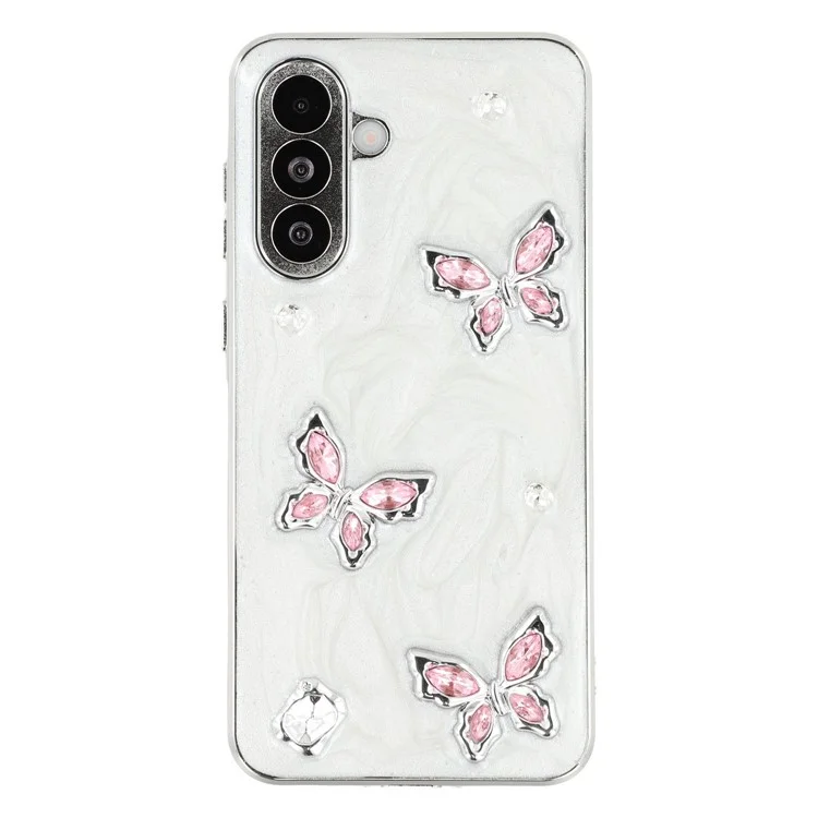 For Samsung Galaxy A56 5G Case Electroplated Epoxy Metal Decor TPU + Acrylic Phone Cover Precise Cutouts - Three Butterflies