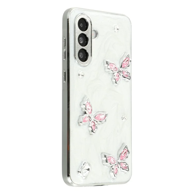 For Samsung Galaxy A56 5G Case Electroplated Epoxy Metal Decor TPU + Acrylic Phone Cover Precise Cutouts - Three Butterflies