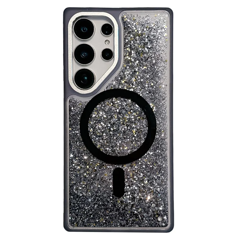 For Samsung Galaxy S25 Ultra Case Compatible with MagSafe TPU + PC Quicksand Phone Cover - Black Quicksand