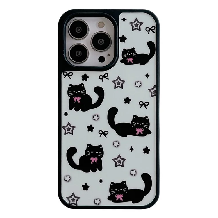 Étui pour iPhone 16 Pro Max Chat Noir avec Nœud Papillon en Acrylique Coque Arrière Antichoc