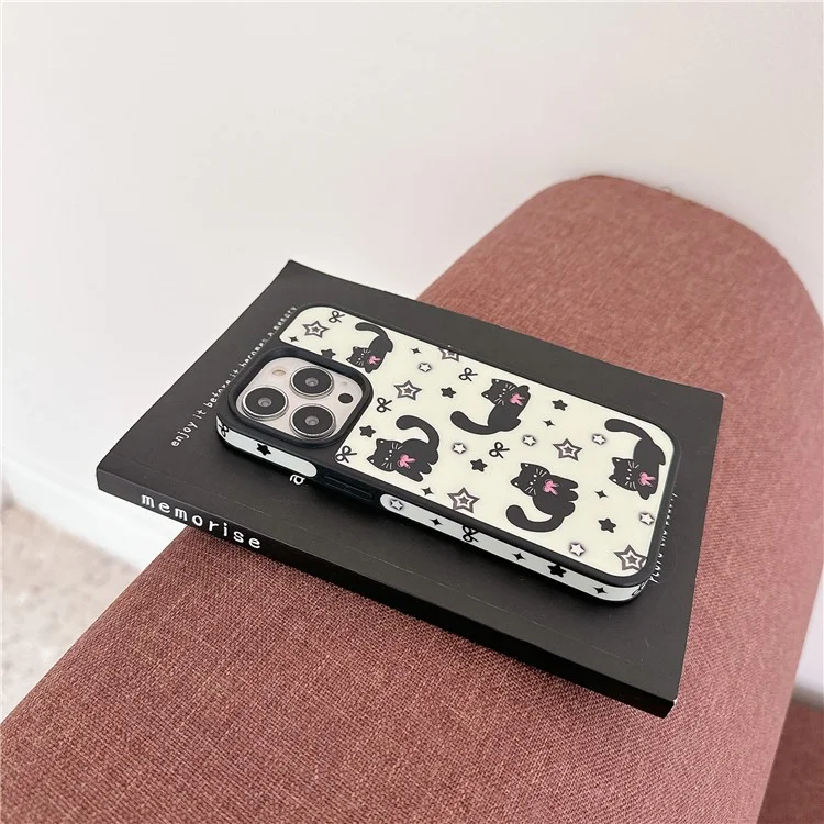 Étui pour iPhone 16 Pro Max Chat Noir avec Nœud Papillon en Acrylique Coque Arrière Antichoc