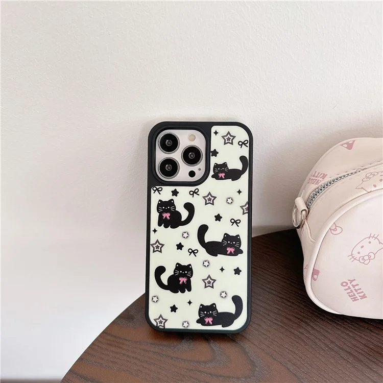 Étui pour iPhone 16 Pro Max Chat Noir avec Nœud Papillon en Acrylique Coque Arrière Antichoc