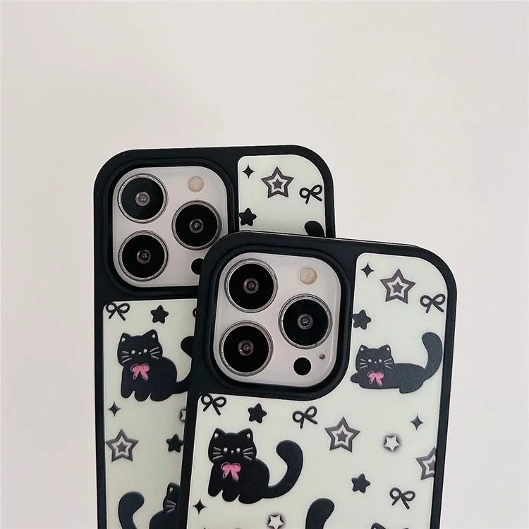 Étui pour iPhone 16 Pro Max Chat Noir avec Nœud Papillon en Acrylique Coque Arrière Antichoc